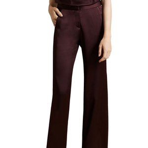 HALSTON  Straight Fit Pleat Detail Satin Pants